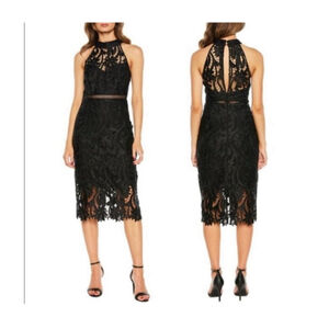 Women's Bardot Black Lace Halter Midi Dress Size US 6/UK 10‎